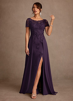 Azazie Alva Mother of the Bride Dresses Plum A-Line Lace Dress image4