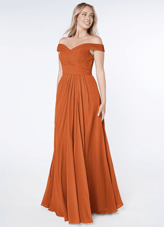 Azazie Audrianna Bridesmaid Dresses Cinnamon A-Line Off-The-Shoulder Gathered Chiffon Convertible Dress image2