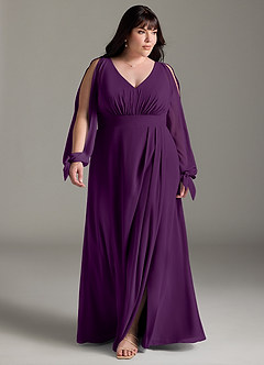 Azazie Matilda Robes de demoiselle d'honneur Robe Trapèze en Mousseline de soie Manche longue Grain De Raisin image14