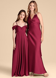 Azazie Kaitlynn Junior A-Linie Schulterfrei Stretch-Satin Kleid Burgunderrot image3