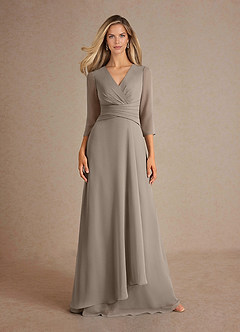 Azazie Mayfield Mother of the Bride Dresses Taupe A-Line Pleated Chiffon Dress image6