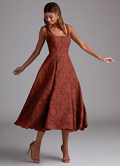 Adelie Terracotta A-line Midi Dress image3