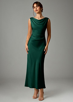 Azazie Kieryn Bridesmaid Dresses Emerald Mermaid Pleated Stretch Satin Dress image1