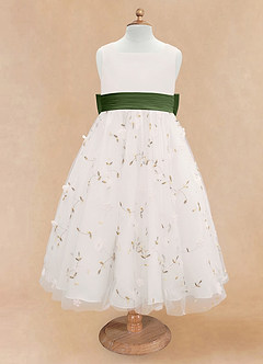 Azazie Pollie Flower Girl Dresses Ivory Olive A-Line Bow Tulle Dress image11