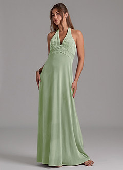 Azazie Tessie Brautjungfernkleider A-Linie Plissee Samt Kleid Staubiger Salbeigrün image6