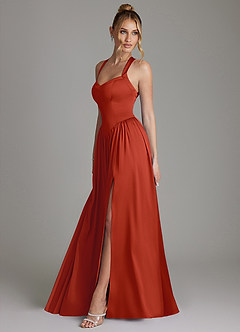 Azazie Francis Bridesmaid Dresses Rust A-Line Corset Stretch Satin Dress image6