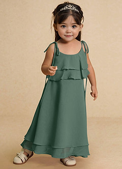 Azazie Temi vestidos de niña de las flores Vestido de Musgo Marino de Gasa de Corte En A con Tirante Espagueti image6