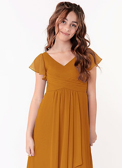 Azazie Omari Junior Butterscotch A-Line Ruched Chiffon Dress image4