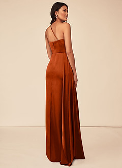 Azazie Maron Bridesmaid Dresses Paprika A-Line One Shoulder Stretch Satin Dress image4
