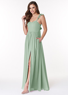 Azazie Metz Brautjungfernkleider A-Linie Herzchen Gerüscht Chiffon Kleid Agave image4