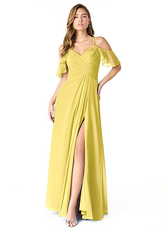Azazie Dakota At-home Try On Dresses Dusty Sage A-Line V-Neck Pleated Chiffon Dress image1