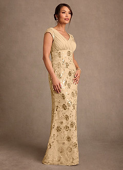 Azazie Tabby Suknie dla Matki Panny Młodej Osłona Pofałdowany Cekiny Długość podłogi Sukienka image3