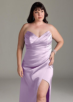 Azazie Yola Bridesmaid Dresses Frosted Lilac Sheath V-Neck Pleated Stretch Satin Convertible Dress image13