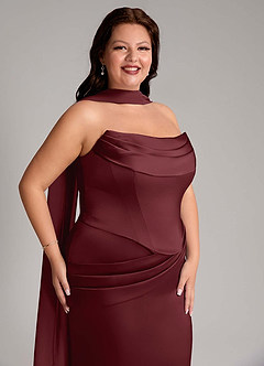 Azazie Sorrel Bridesmaid Dresses Cabernet Mermaid Strapless Stretch Satin Convertible Dress image13