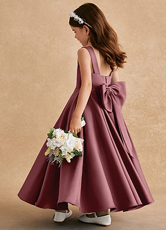 Azazie Honey Bear Blumenmädchenkleider A-Linie Plissee Matte Satin Kleid Wüstenrose image4