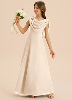 Azazie Lambie Junior White Alabaster A-Line Pleated Chiffon Dress image2