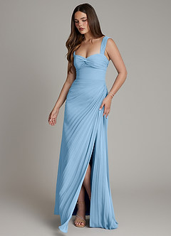 Azazie Amberly Bridesmaid Dresses Steel Blue Sheath Sweetheart Neckline Chiffon Dress image4