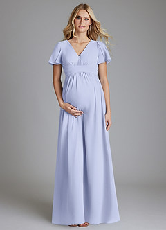 Azazie Verna vestidos de dama de honor de maternidad Vestido de Corte en A Cuello en V fruncido Hasta el suelo Gasa image1