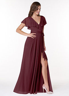 Azazie Jael Bridesmaid Dresses A-Line V-Neck Mesh Floor-Length Dress image4