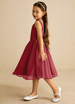 Azazie Ari Blumenmädchenkleider A-Linie ärmellos Chiffon Kleid Granatapfelrot image4