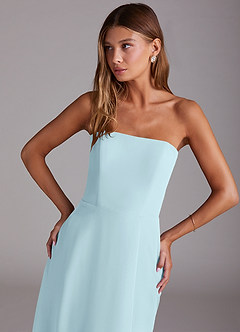 Azazie Wren Bridesmaid Dresses Cloud Blue A-Line Side Slit Chiffon Convertible Dress image2