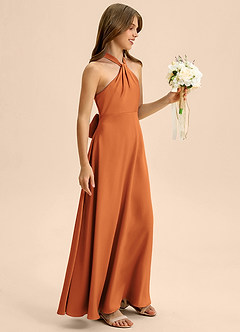 Azazie Beah Junior Robe Trapèze en Satin extensible Plissée Cannelle image6