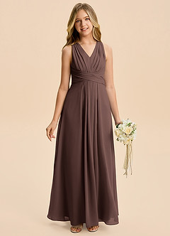 Azazie Kirsten Junior A-Linie Plissee Chiffon Kleid Ganache image2