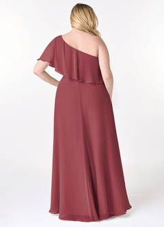 Azazie Lizzy Vestidos de damas de honor Vestido de Merlot de Gasa de Corte en A con Hombro unilateral image9
