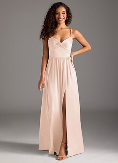 Azazie Zeya Bridesmaid Dresses Blushing Pink A-Line Pleated Stretch Satin Dress image8