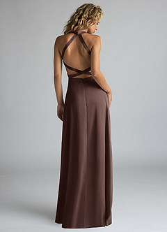 Azazie Clarice Bridesmaid Dresses Ganache A-Line High Neck Stretch Satin Dress image3