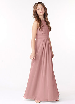 Azazie Bonnie Junior Dusty Rose A-Line Pleated Chiffon Dress image2