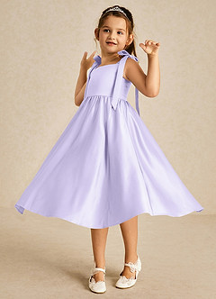 Azazie Chelsie Flower Girl Dresses Lilac A-Line Bow Matte Satin Dress image3