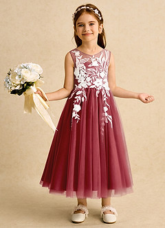 Azazie Sundae Flower Girl Dresses Pomegranate Ball-Gown Lace Dress image1