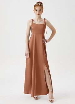 Azazie Rosey Junior Bronzer A-Line Sweetheart Neckline Stretch Satin Dress image5