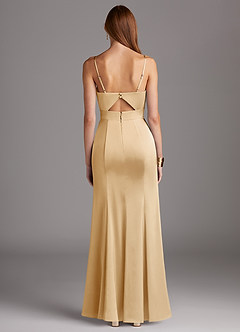 Azazie Shania Brautjungfernkleider Etui V-Hals Gefaltet Stretch-Satin Kleid Gold image2