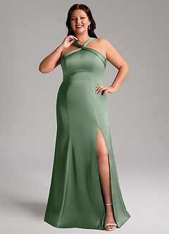 Azazie Rue Bridesmaid Dresses Matcha A-Line Pleated Stretch Satin Dress image8
