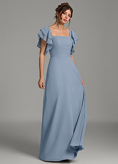 Azazie Dacia Bridesmaid Dresses Dusty Blue A-Line Ruched Chiffon Dress image3