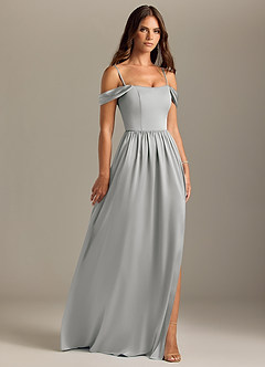 Azazie Calianna Bridesmaid Dresses Silver A-Line Off the Shoulder Stretch Satin Convertible Dress image7