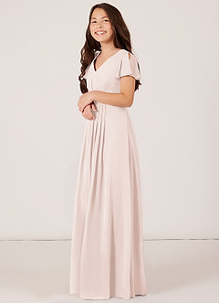 Azazie Peony Junior Robe Trapèze en Mousseline de soie Plissée Rose Pétale image3