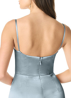 Azazie Liv Vestidos de damas de honor Vestido de Azul Polvoriento de Satén Metálico de Corte Recto Convertible con Vestidos sin tirantes image9