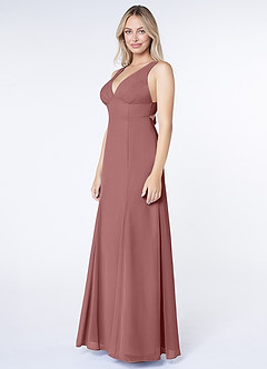 Azazie Christiana Bridesmaid Dresses Desert Rose A-Line V-Neck Pleated Chiffon Dress image4