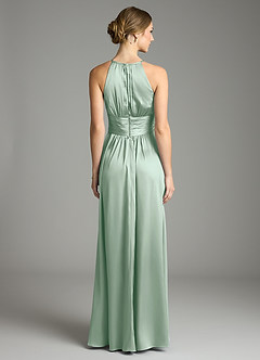 Azazie Bonnie Vestidos de damas de honor Vestido de Agave de Satén Elástico de Corte en A con Plisado image5