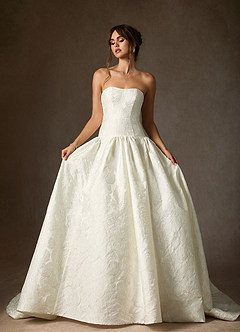 Azazie Gloria Wedding Dresses Antique White Ball-Gown Strapless Floral Jacquard Dress image3