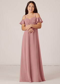 Azazie Juna Junior Dusty Rose A-Line Off the Shoulder Chiffon Dress image4