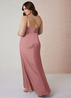 Azazie Mika Bridesmaid Dresses Dusty Rose Sheath One Shoulder Stretch Satin Dress image11