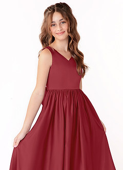 Azazie Hathaway Junior Pomegranate A-Line Bow Matte Satin Dress image5