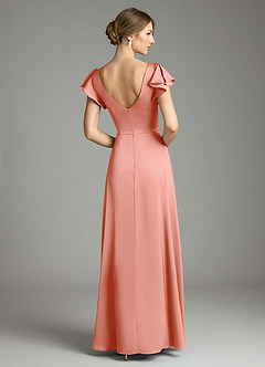 Azazie Omari Bridesmaid Dresses Coral A-Line Stretch Satin Dress image2