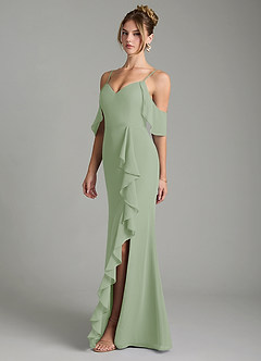 Azazie Alexys Robes de demoiselle d'honneur Robe Fourreau en Mousseline de soie Épaule décolletée Vert Sauge image5