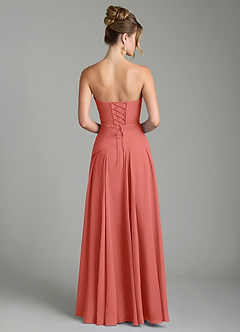 Azazie Gabriela Bridesmaid Dresses Salmon Pink A-Line Corset Chiffon Dress image8