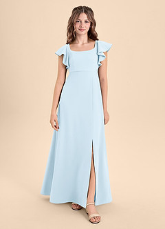 Azazie Bondi Junior Sky Blue A-Line Side Slit Stretch Crepe Dress image3